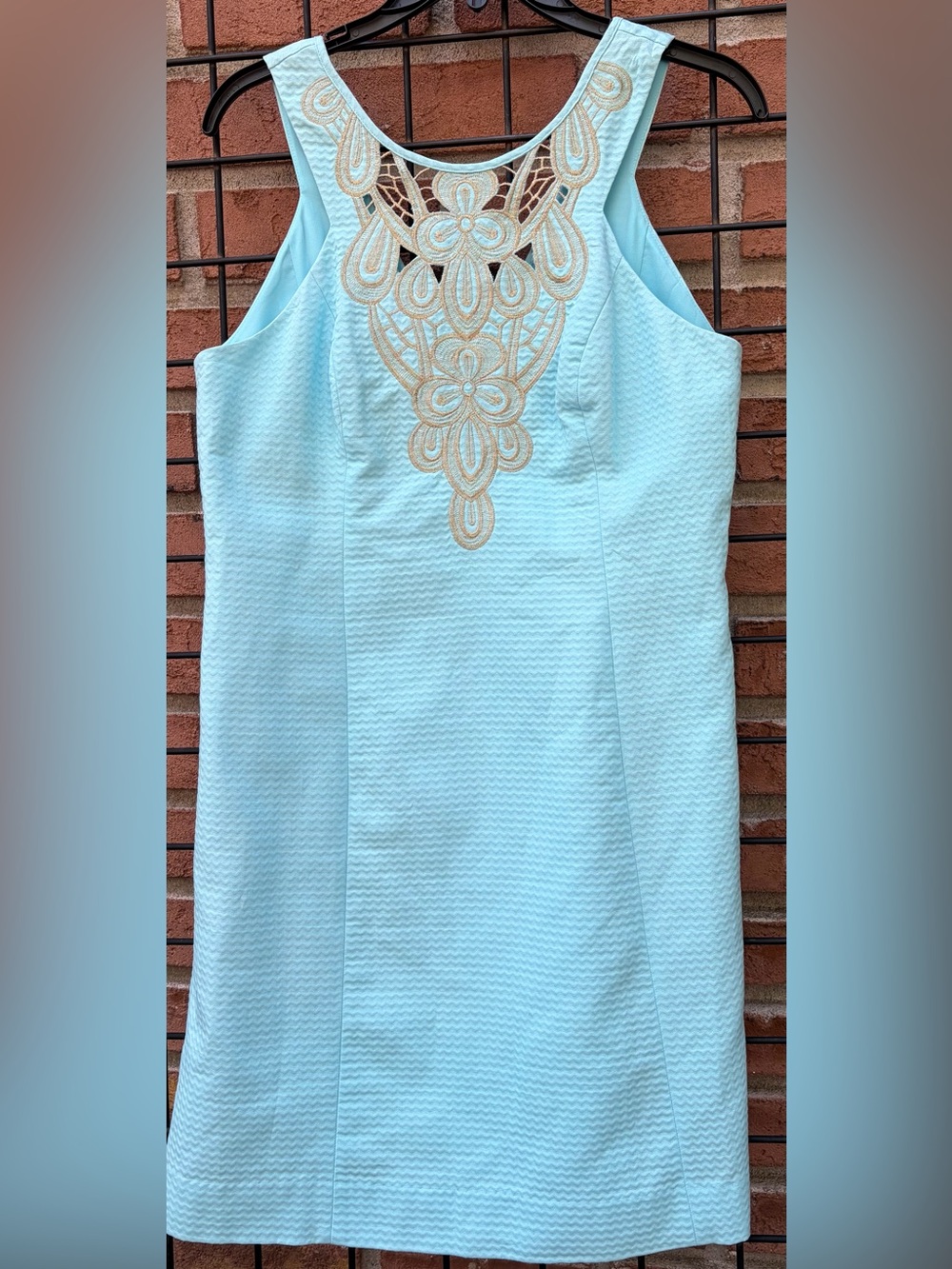 Lilly Pulitzer Light Blue Sleeveless Dress with Gold Embroidered Yoke